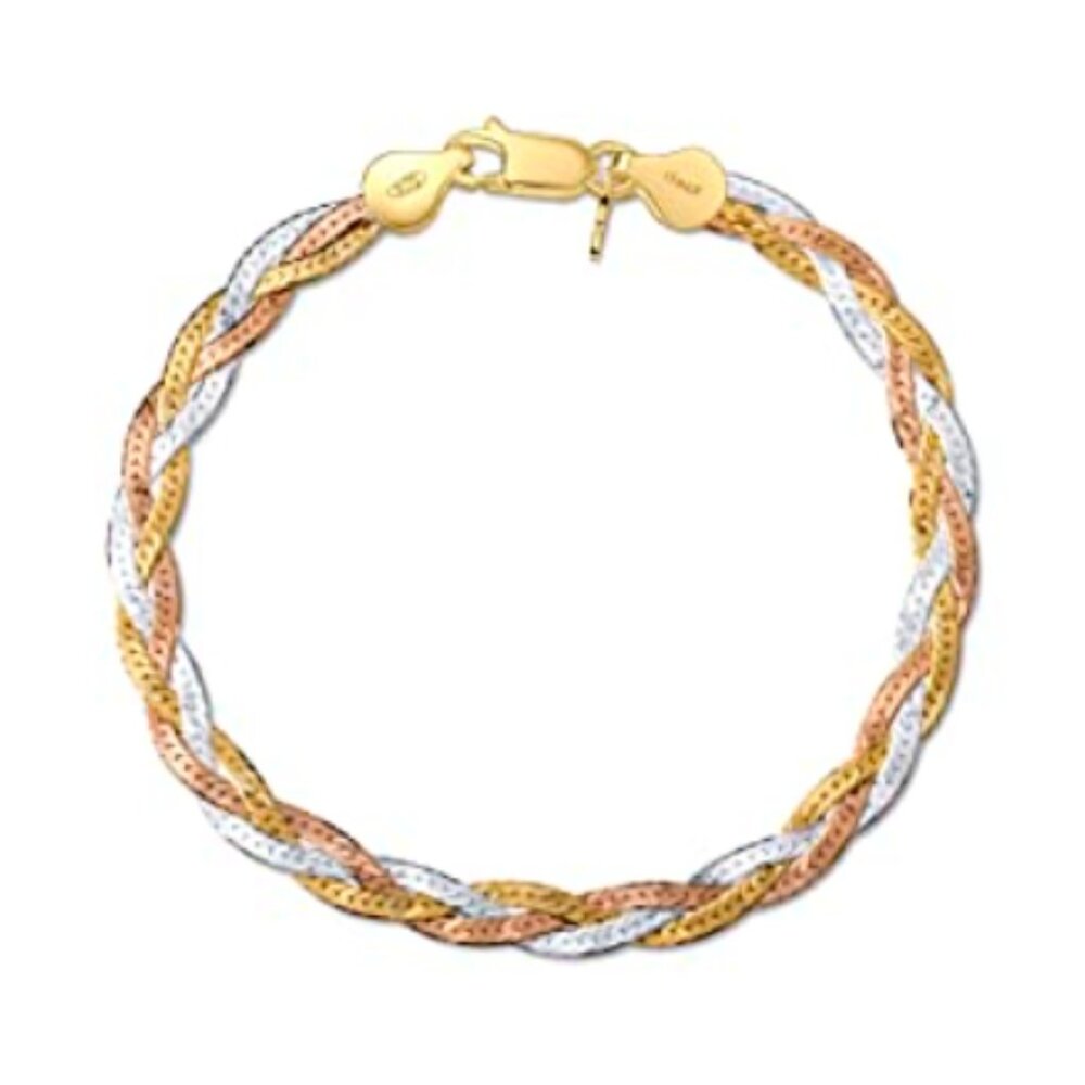 Made in Italy, 925 Sterling Silver Braided Herringbone Chain Bracelet